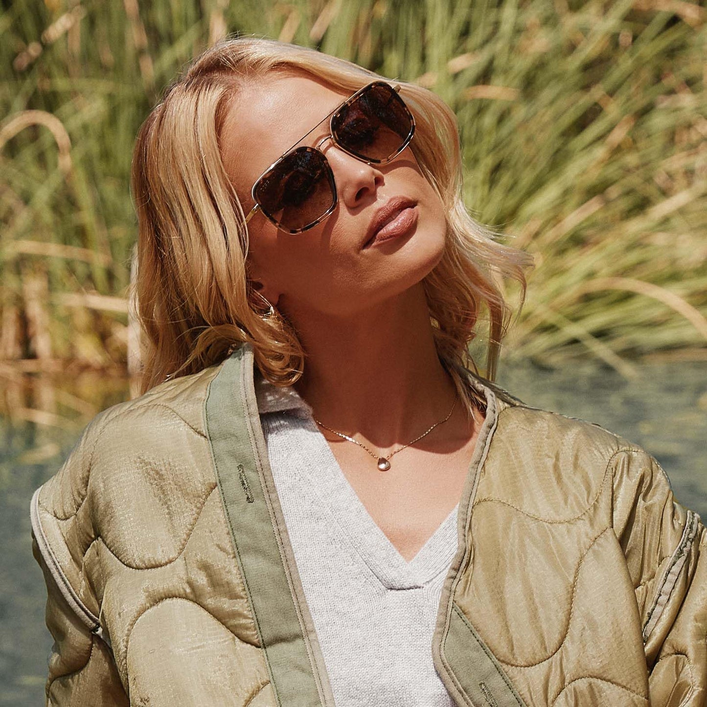 DIFF Jordan Designer Oversized Navigator Sunglasses for Women UV400 Polarized Protection, Espresso Tortoise + Brown Gradient