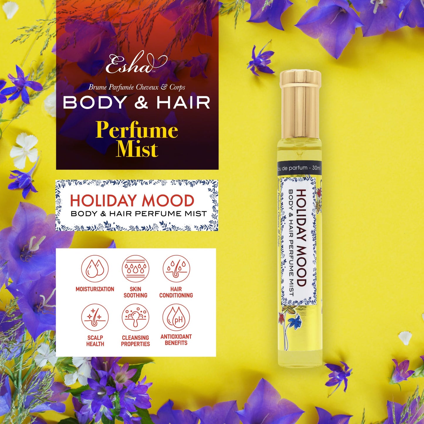 Esha Body & Hair Perfume Mist - Eau de Parfum for Women - Infused with Betaine - Citrusy, Green and Pomelo Freshness - (HOLIDAY MOOD) Beauty & Personal Care Esha