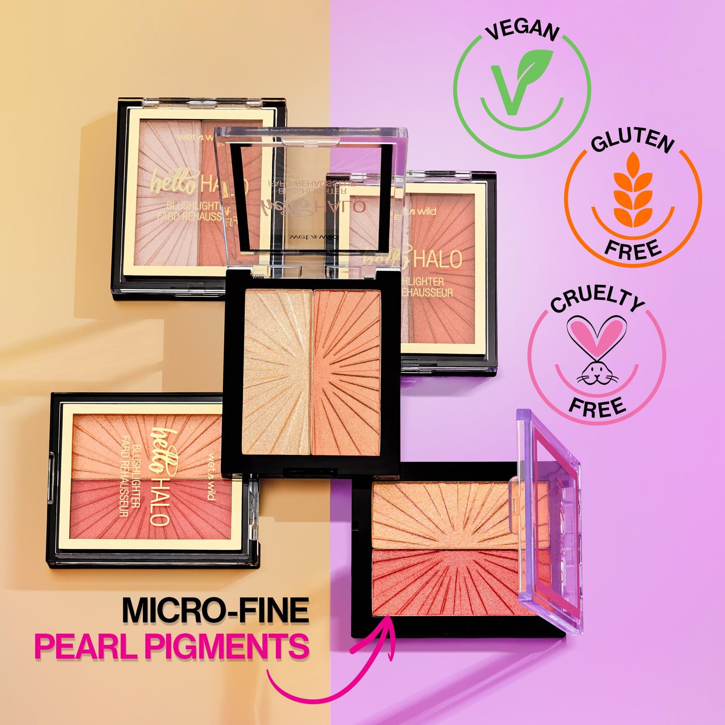 Wet n Wild MegaGlo Blushlighter, Blendable Blush & Highlighter Set, Shimmery Metallic Finish, Flash Me
