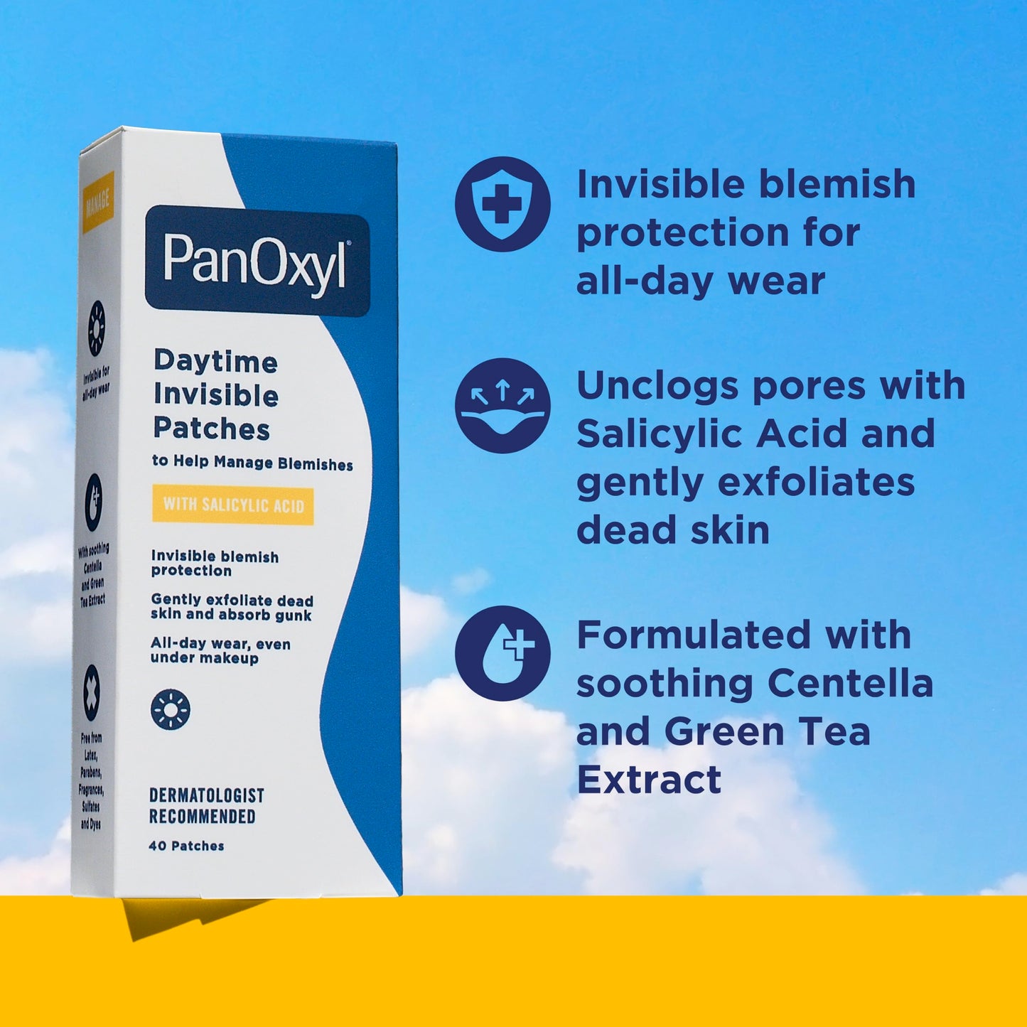 PanOxyl Daytime Invisible Patches, Dermatologist-Recommended Brand, Help Manage Blemishes, Unclog Pores and Exfoliate with Salicylic Acid, 20 Large Beauty and Personal Care PanOxyl