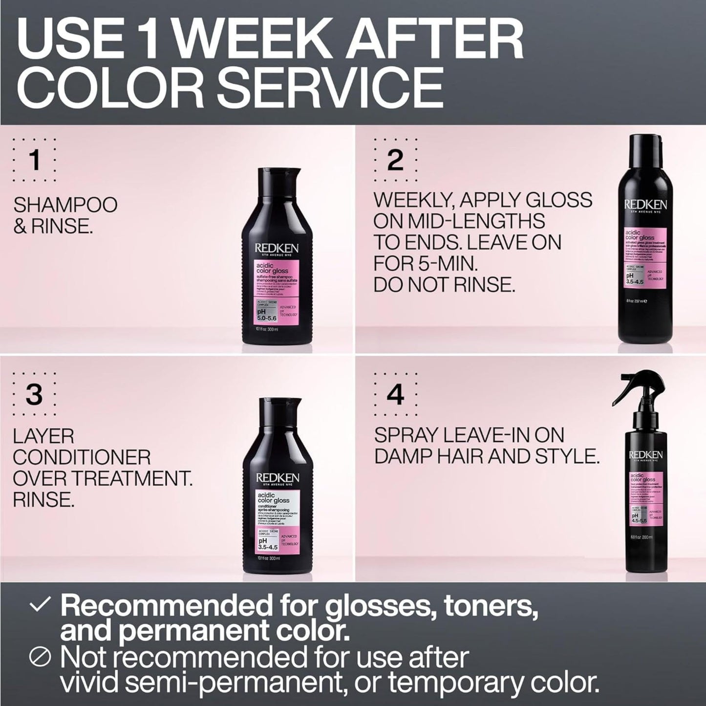 Redken Acidic Color Gloss Heat Protection Leave-In Treatment Spray For Color Treated Hair - Conditions and Adds Hair Shine, Heat Protectant Leave In