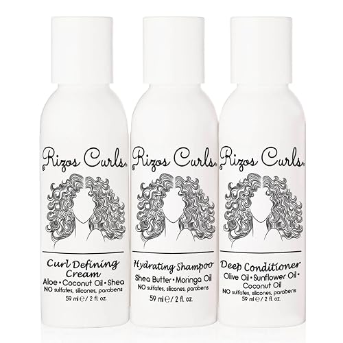 Rizos Curls Trio Travel Curl Kit, Includes Travel Hydrating Shampoo, Travel Deep Conditioner, Travel Curl Cream, Gently Cleanse, Hydrate and Style