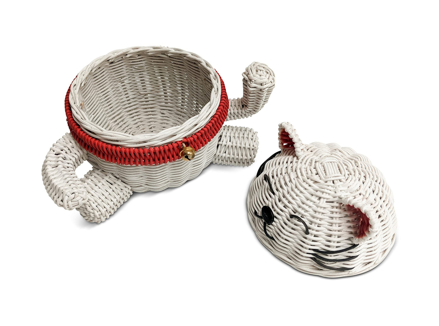 G6 Collection Lucky Cat Rattan Storage Basket With Lid Decorative Bin Home Decor Hand Woven Shelf Organizer Cute Handmade Handcrafted Nursery Gift…