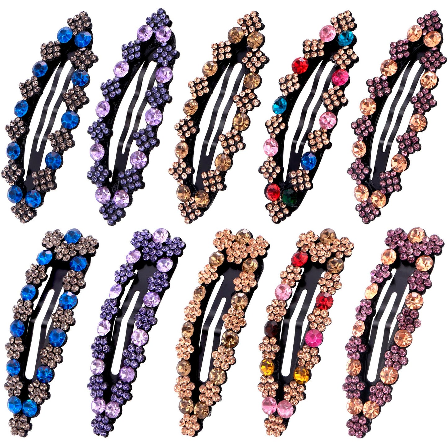 OIIKI Rhinestone Snap Hair Clips for Women 10pcs, Sparkly Glitter Crystal Hair Clips Barrettes Bling Diamond Fancy Hair Snap Clips Hairpins for Girls