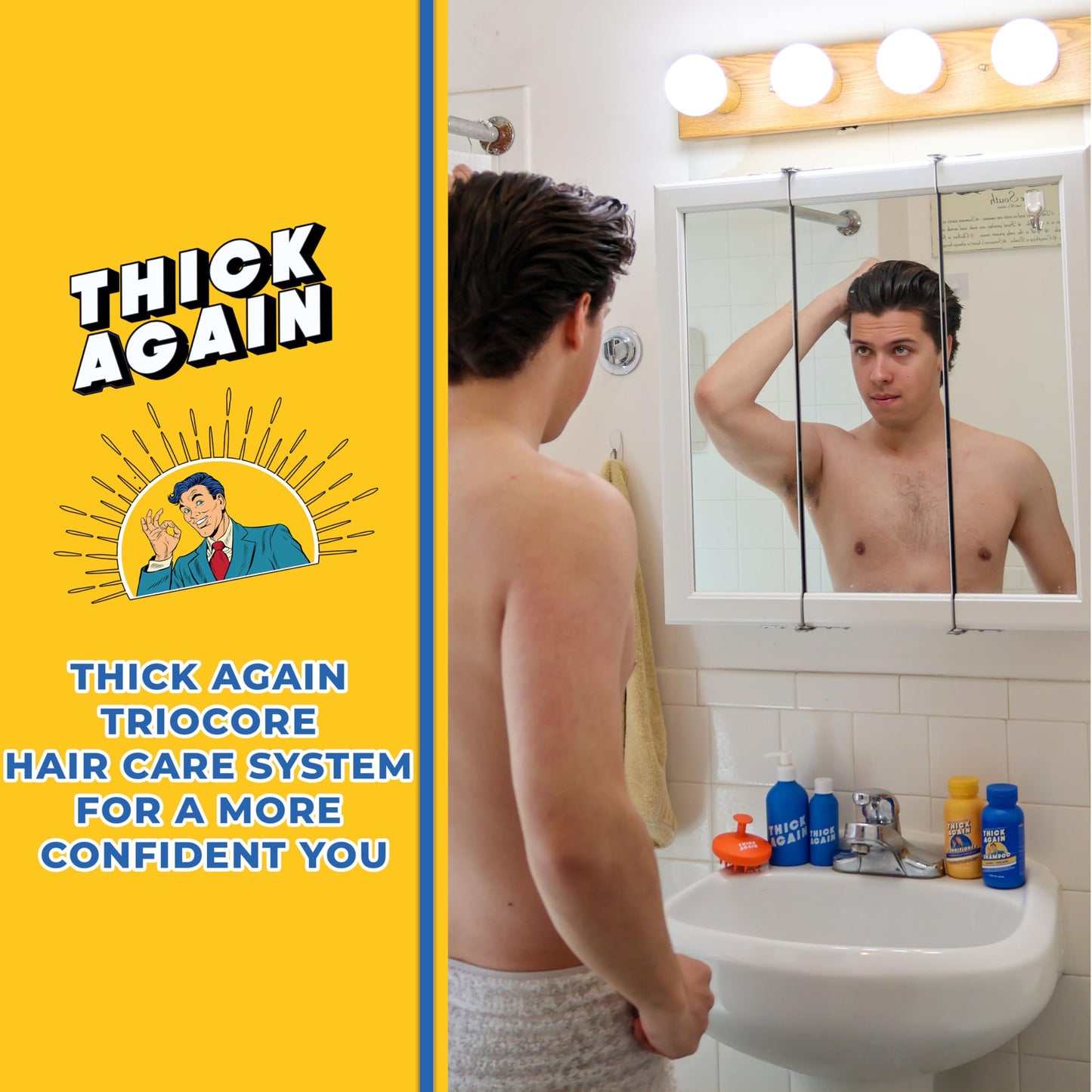 Thick Again Men's Hair Thickening Shampoo & Conditioner System with TrioCore Scalp Care Technology - Natural Solution for Fuller, Thicker-Looking Hair
