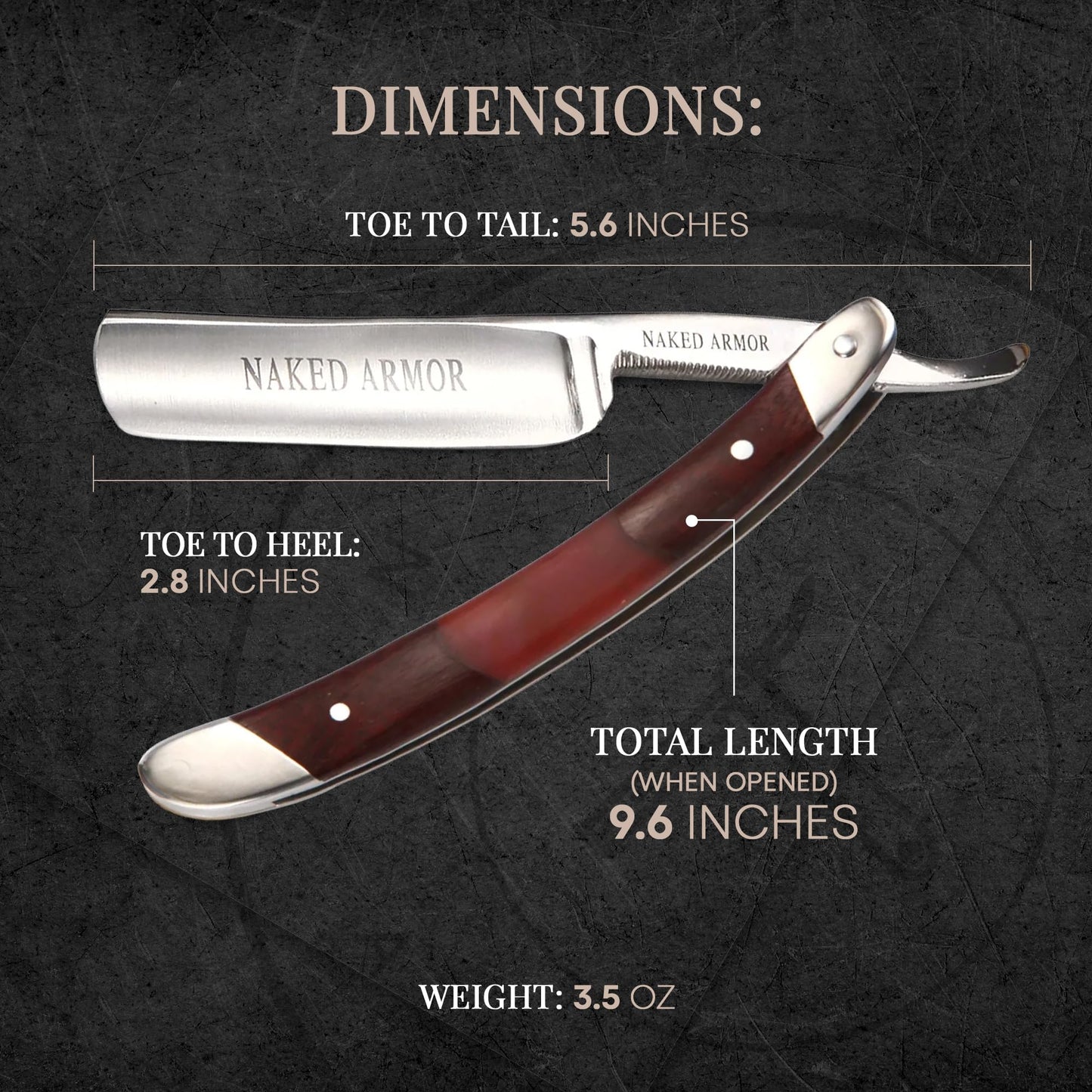 Naked Armor Gaheris Straight Razor - Shave Ready 7/8" Round Nose Japanese Steel Straight Razors for Men with Mahogany Scale, Case Included, Close Beauty and Personal Care Naked Armor