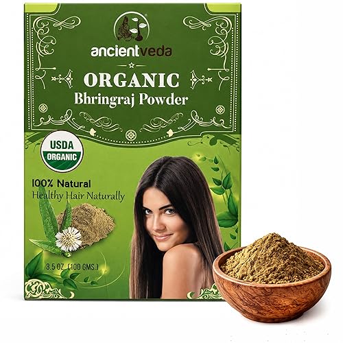 Ancientveda Bhringraj Powder, Non-GMO & Gluten Free, 100% Antioxidants Organic Hair Growth Treatment, Reduce the Appearance Hair Cleansing, Wrinkles
