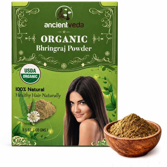 Ancientveda Bhringraj Powder, Non-GMO & Gluten Free, 100% Antioxidants Organic Hair Growth Treatment, Reduce the Appearance Hair Cleansing, Wrinkles