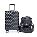 Kenneth Cole REACTION Sophie Women's Silky Nylon 15" Laptop & Tablet Anti-Theft RFID Travel Backpack Bag, Black With 20" Carry-On