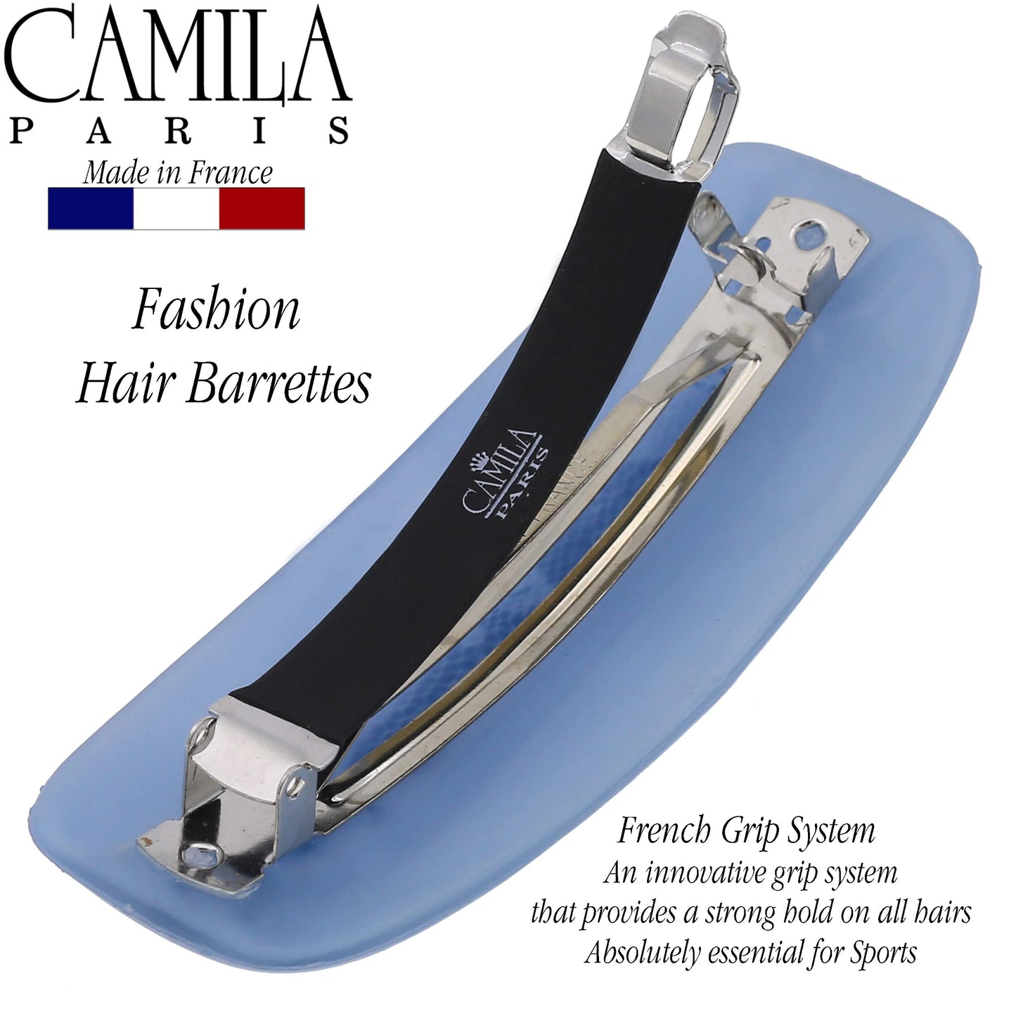 Camila Paris CP3441 French Hair Barrette Clip for Girls, Blue, Rubberized Automatic Clasp Strong Hold Grip Hair Clips for Women, No Slip and Durable
