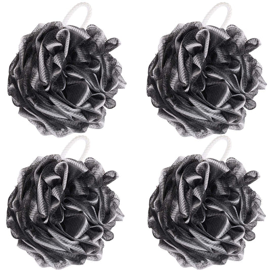 BTYMS 4 Pieces Loofah Sponge Shower Puff Exfoliating Bath Sponge 60g Mesh Pouf Bath Loofahs Black Shower Scrunchies for Bathing Beauty & Personal Care BTYMS