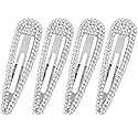 HINZIC 4Pcs 3 Inch Rhinestone Hair Clips, Sparkly Snap Hair Barrettes, Metal No Slip Silver Hair Pins Valentines Wedding Party Prom Birthday