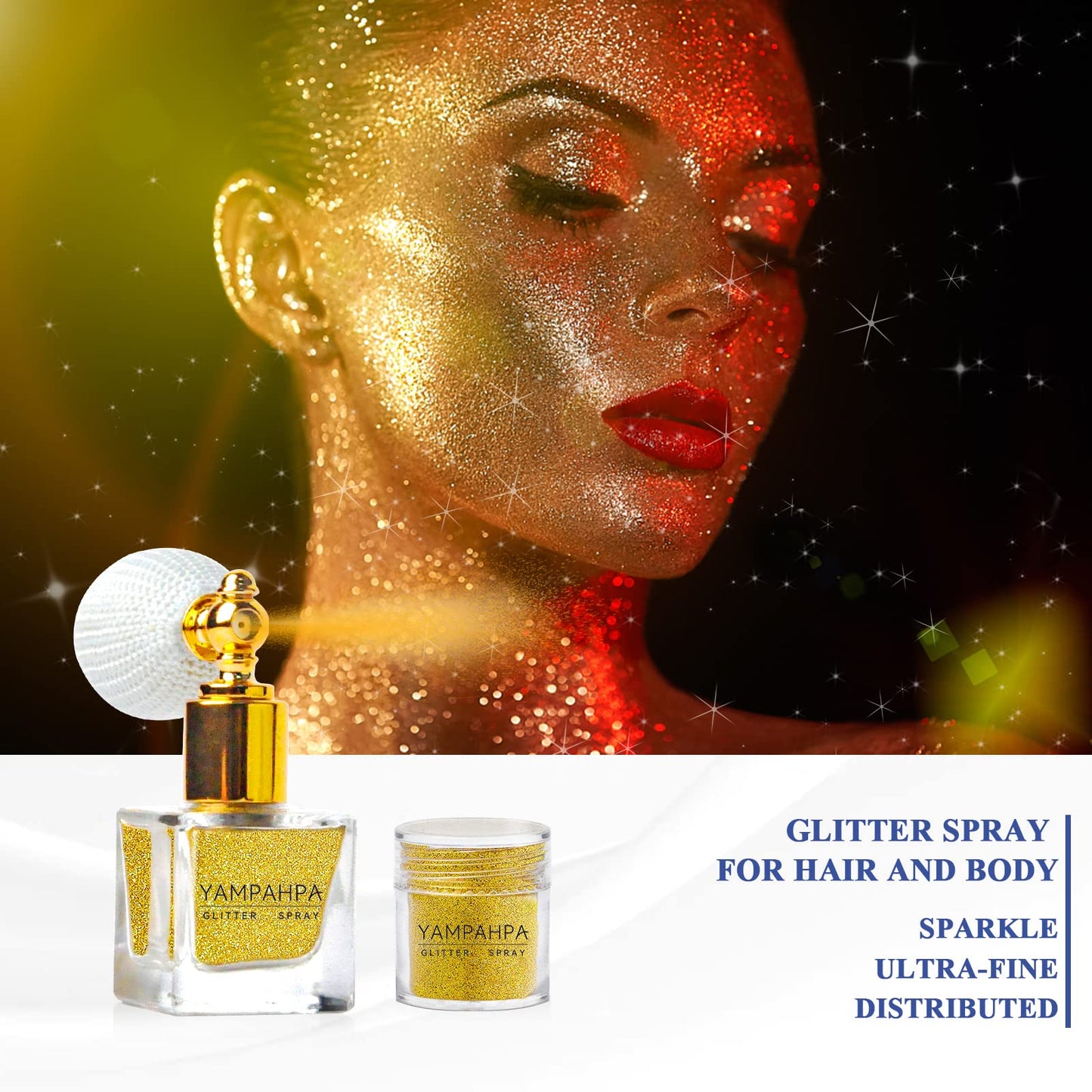 Body Glitter Spray, Gold Glitter Spray for Hair and Body, Include 1 Jar of Refills