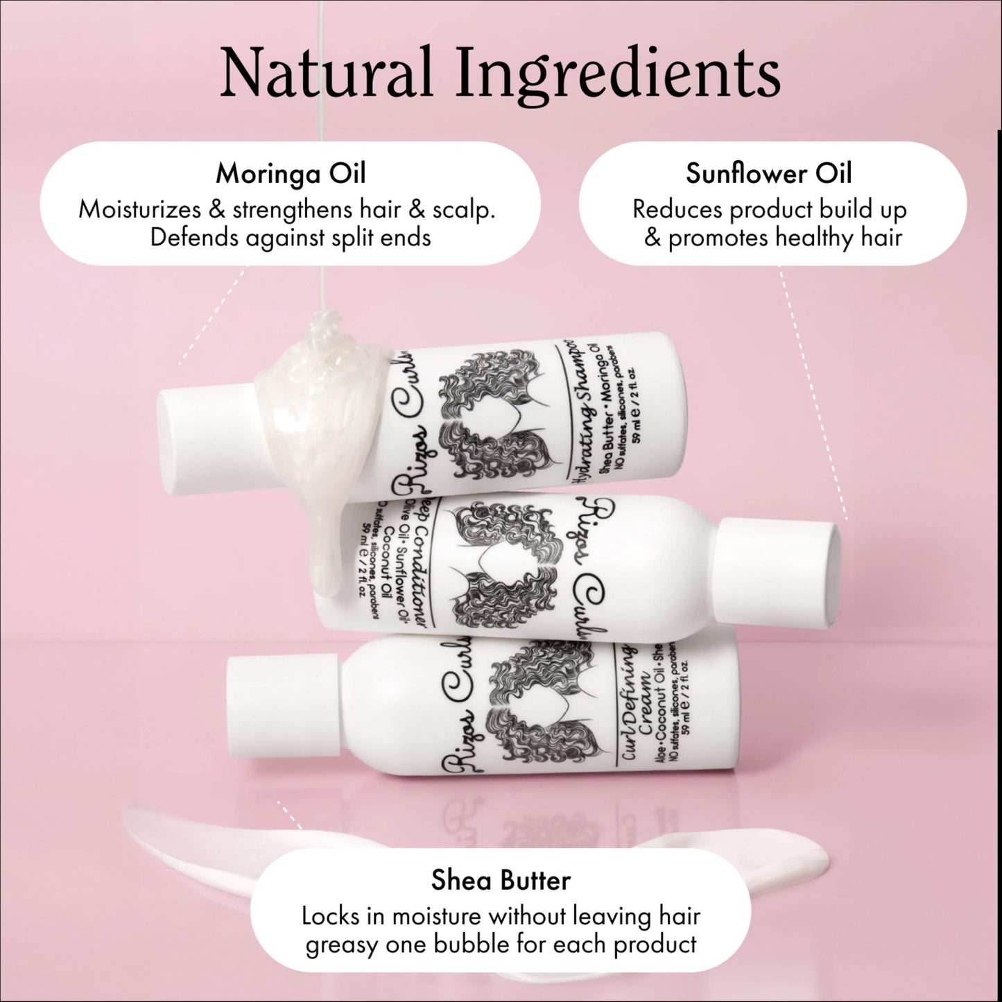Rizos Curls Trio Travel Curl Kit, Includes Travel Hydrating Shampoo, Travel Deep Conditioner, Travel Curl Cream, Gently Cleanse, Hydrate and Style