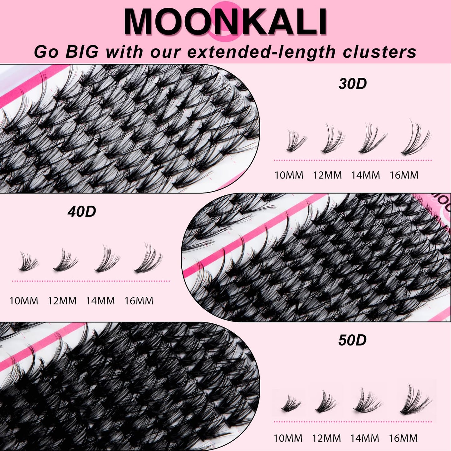 MOONKALI Lash Clusters 30D 40D 50D Mix Individual Lashes Clusters Luxury Versatile 3D Full Eyelash Clusters 10-16MM Cluster Eyelash Extensions Beauty and Personal Care MOONKALI