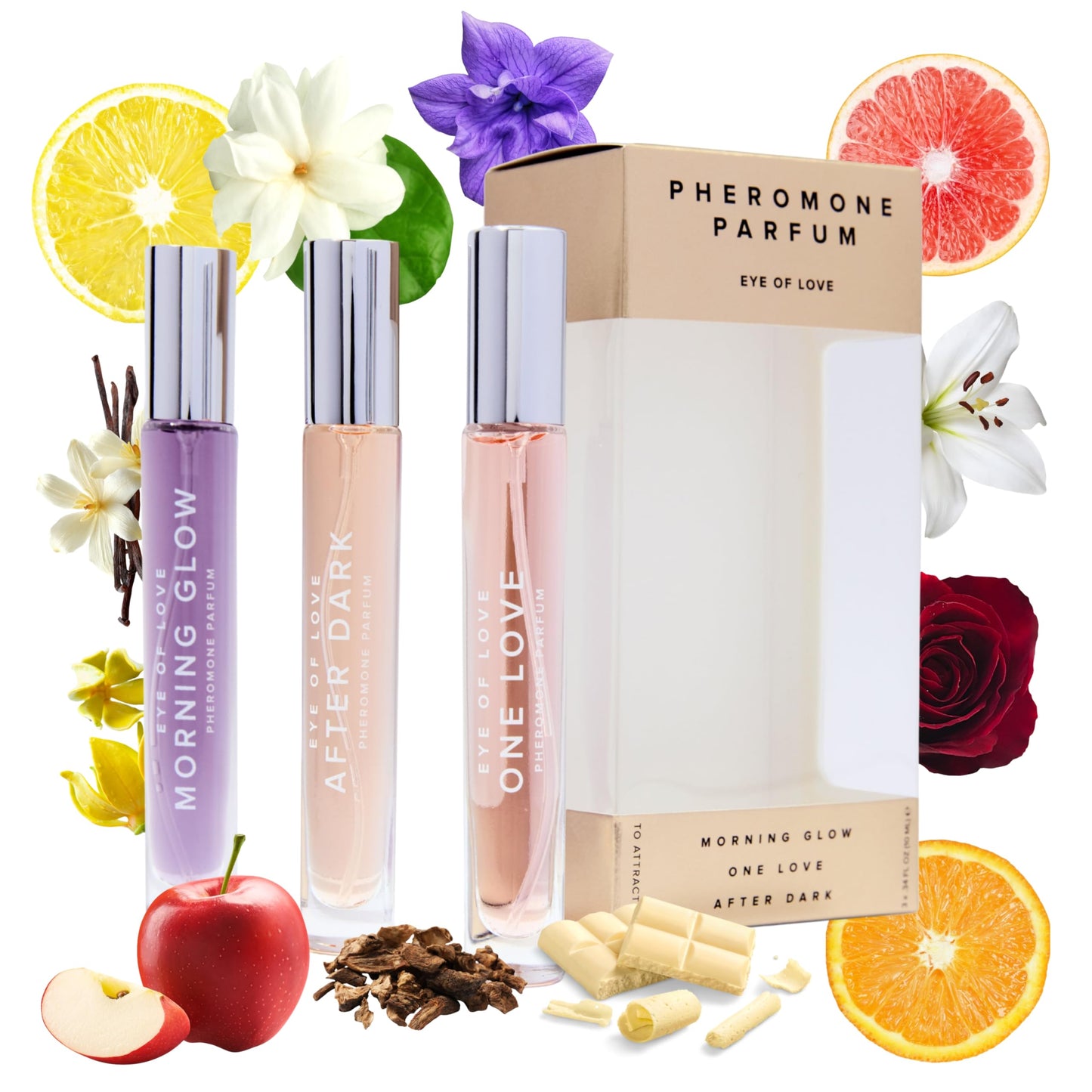 Eye Of Love Pheromone Parfum Set - Morning Glow, One Love, After Dark to Attract him- 30ml