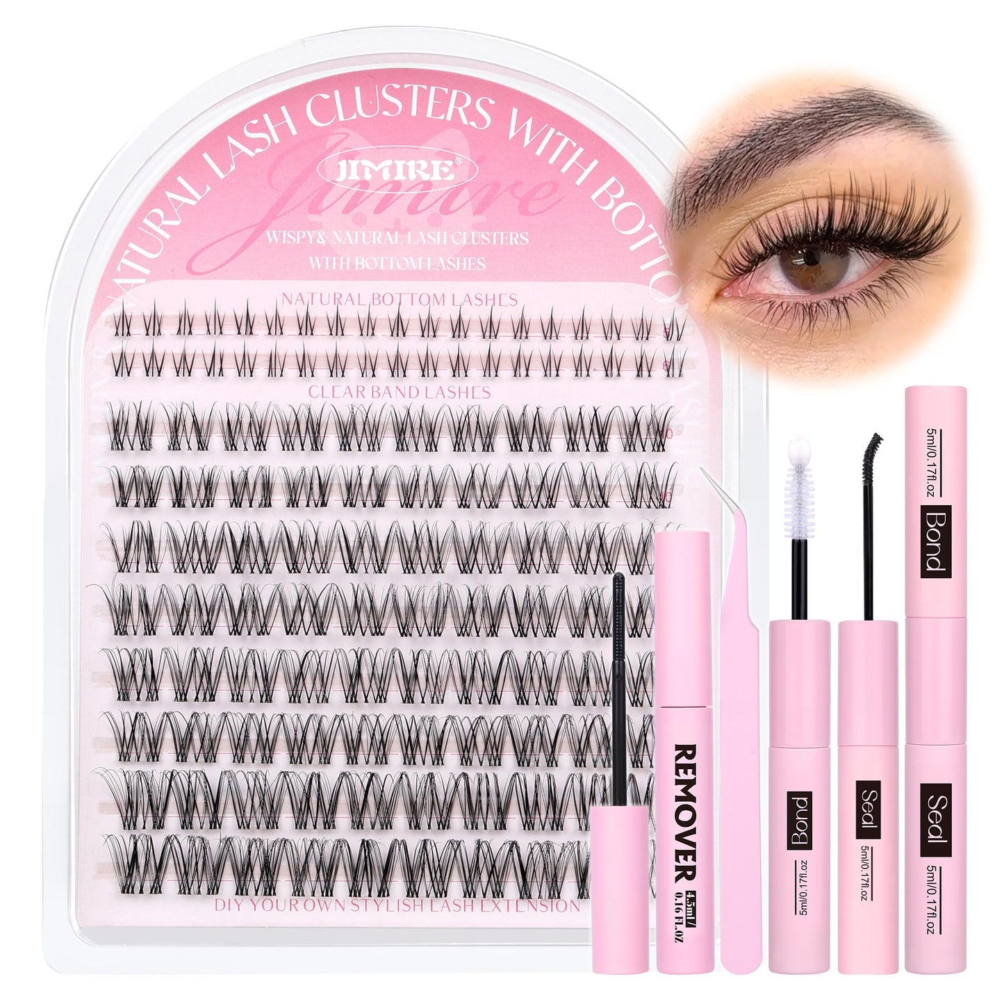 Venus Lash Clusters Kit with Bottom Lashes Natural Look Wispy 10-16MM Lash Extension Kit with Lash Bond and Seal, Remover, Tweezers D Curl Cluster Beauty and Personal Care JIMIRE Default Title
