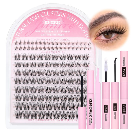 Venus Lash Clusters Kit with Bottom Lashes Natural Look Wispy 10-16MM Lash Extension Kit with Lash Bond and Seal, Remover, Tweezers D Curl Cluster Beauty and Personal Care JIMIRE Default Title