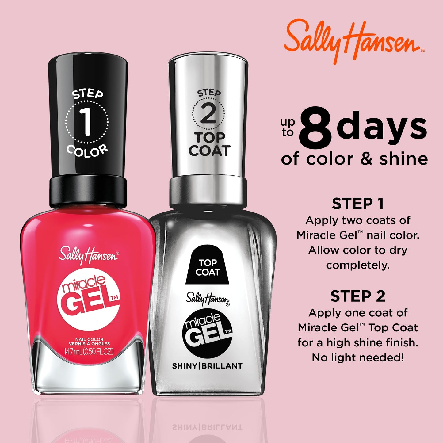 Sally Hansen Miracle Gel Salon Quality Nail Polish | Gel-Like Formula, Two-Step System, No UV Light Needed, Long Lasting | Opaque, Glossy | 329 Pink Beauty & Personal Care Sally Hansen