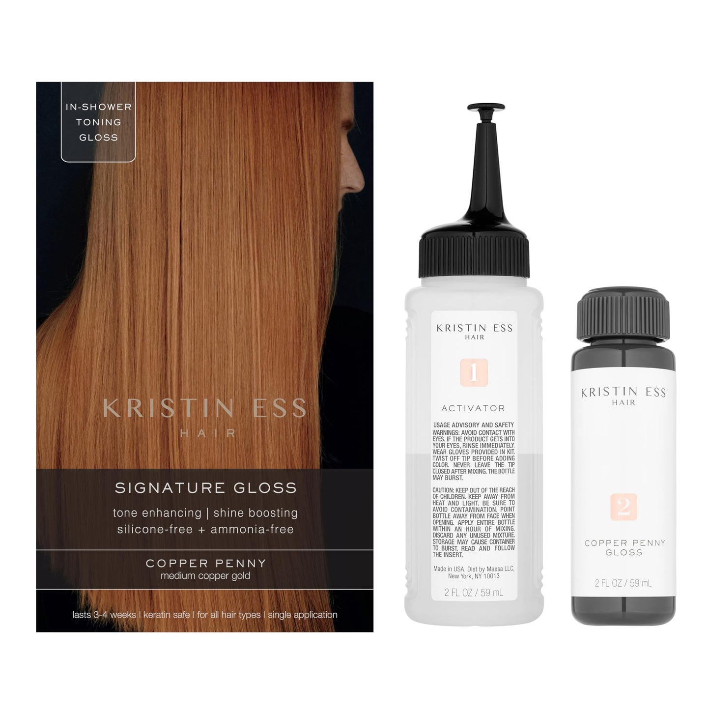 Kristin Ess Hair Copper + Auburn Hair Gloss Semi Permanent Hair Dye - Copper Penny - Shine Boosting Red, Auburn + Strawberry Blonde Color - Deep