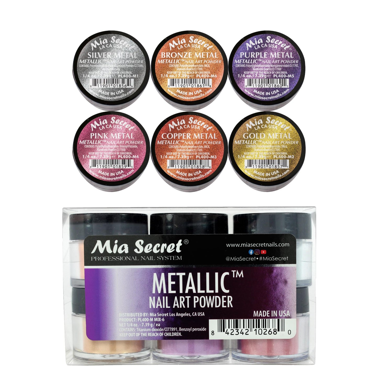 Mia Secret -Metallic Nail Acrylic Powder set of 6 Beauty & Personal Care Mia Secret