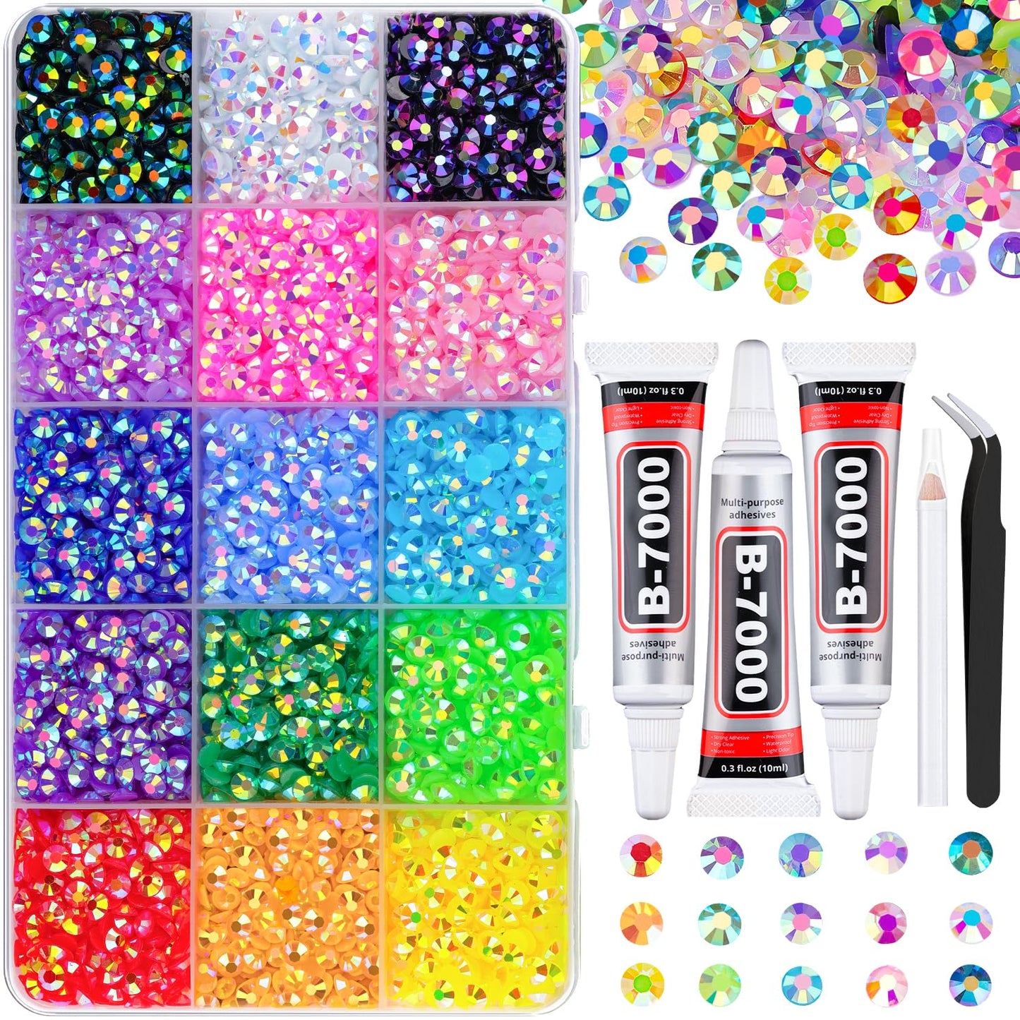 5200Pcs Resin Jelly Rhinestones for Crafting, Mixed-Color 5mm Flatback Gems, Bedazzling Crystal with 3Pcs 10ml B7000 Jewelry Glue for DIY Crafts Beauty and Personal Care TINKRSTUFF Default Title