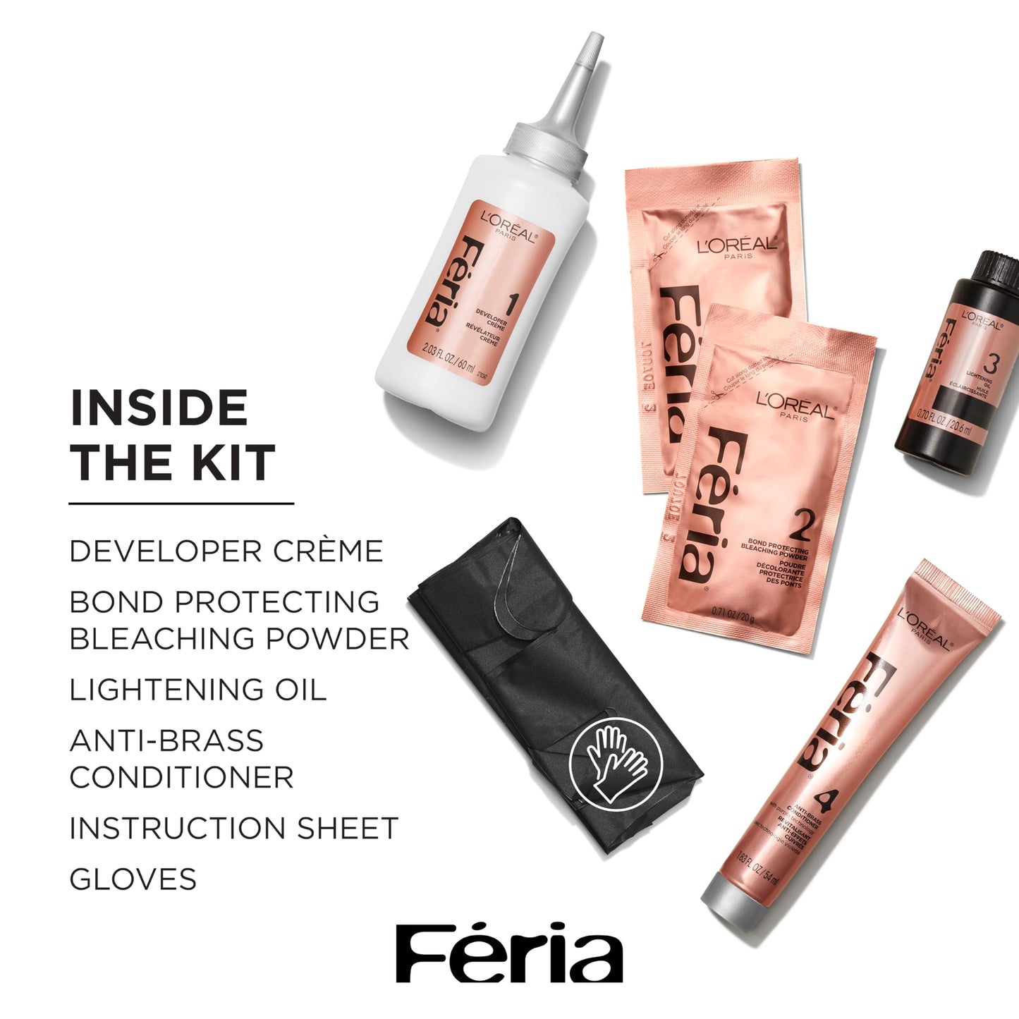 L’Oreal Paris Feria Platinum Bounce Bond Care Lightening System, Lifts Up To 8 Levels, Includes Anti Brass Purple Conditioner, Platinum Bounce, 1 Hair