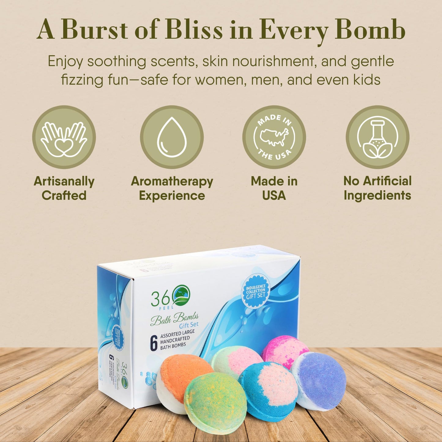 360Feel Bath Bombs Gift Set - Handcrafted Moisturizing Bath Bombs for Women Infused with Essential Oils - an Ideal Gift for Any Occasion…