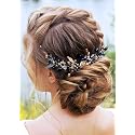 Kercisbeauty Wedding Bridal Black Hair Comb Champagne Beads Long Chain Hair Piece Bridal Headband for Bun Hair Accessories for Women