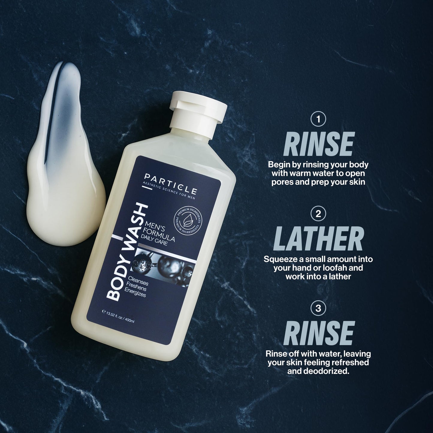 Particle Men’s Body Wash, Daily Skin Care for Men with Dead Sea Minerals, Hydrating Moisturizing Shower Gel and Cleanser for Men, All Skin Types