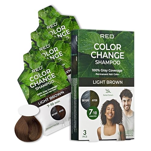 Red by Kiss Color Change Shampoo - Permanent Hair Color with 100% Gray Coverage, Quick 7-10 Minute Formula, No Tools Needed, Herbal Extracts, Includes