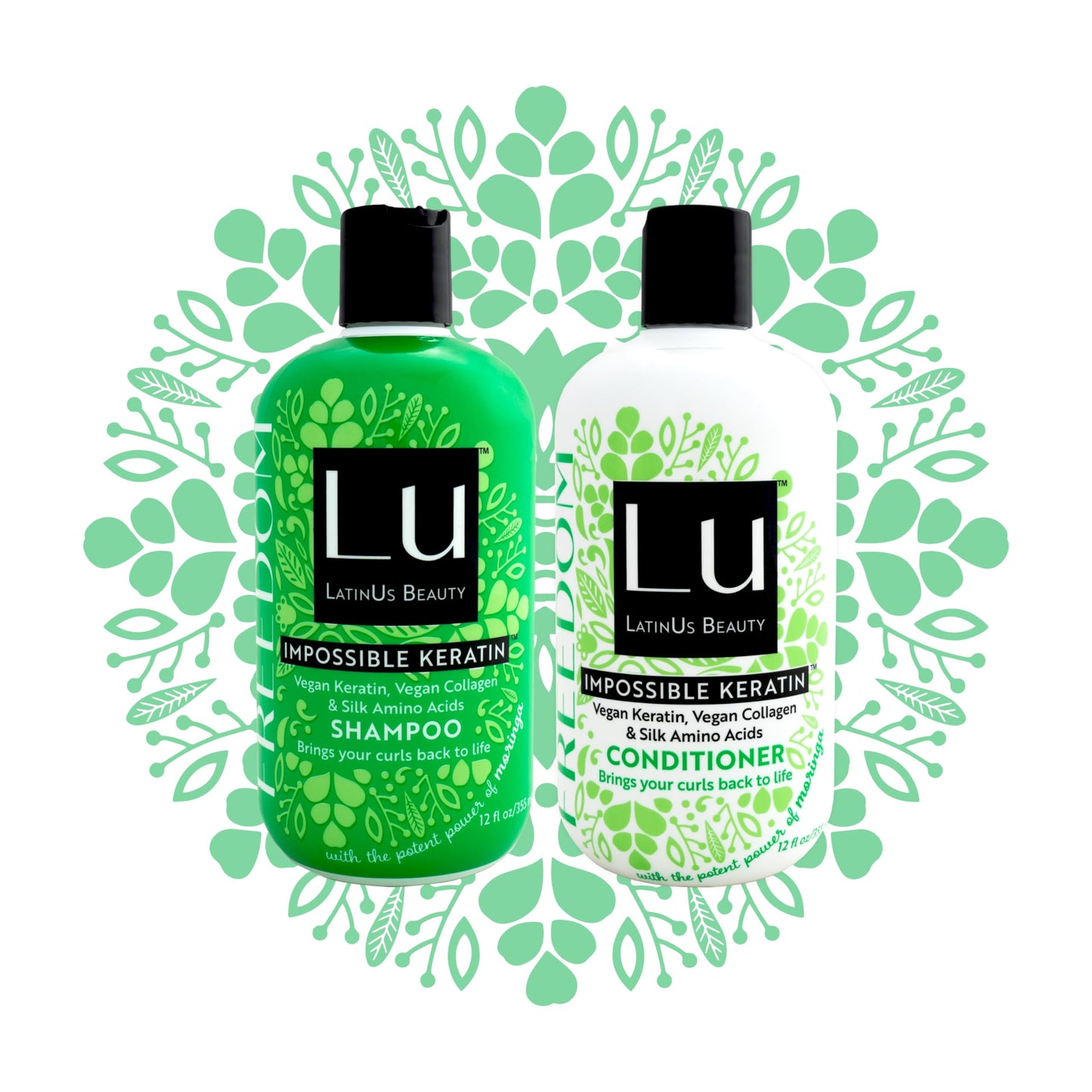 Lu by LatinUs Beauty Freedom Set | Curly Hair Set Shampoo, Conditioner with Impossible Keratin™, Moringa Oil, Cruelty Free, Sulfate Free, Paraben