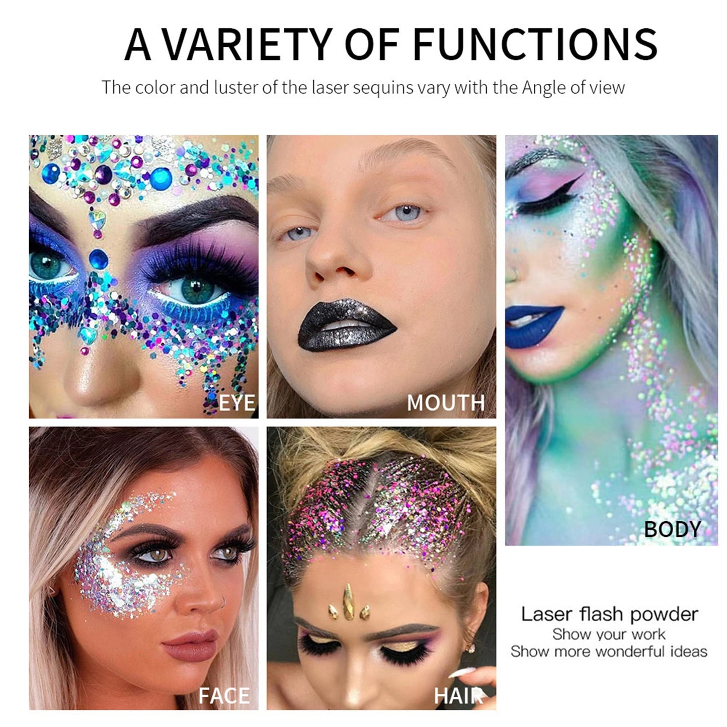 MAEPEOR Chunky Face Body Glitter Gel 19 Colors Mermaid Sequins Holographic Body Glitter Gel Long-Lasting Festival Makeup Glitter Paint for Face Body