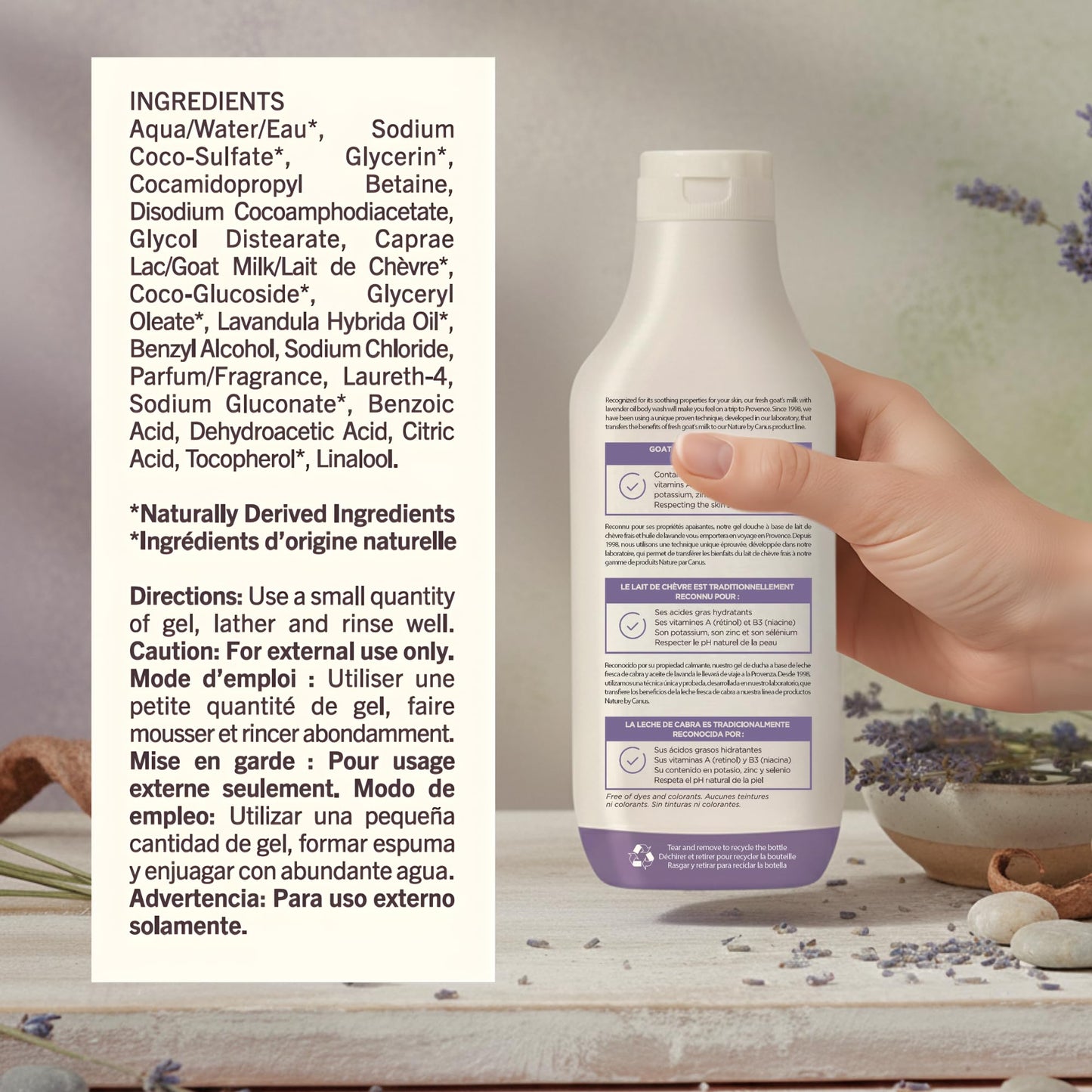 Nature by Canus, Natural Cleanser, Moisturizing Lavender Body wash with Goat Milk, for all skin types 16.9 Fl Oz