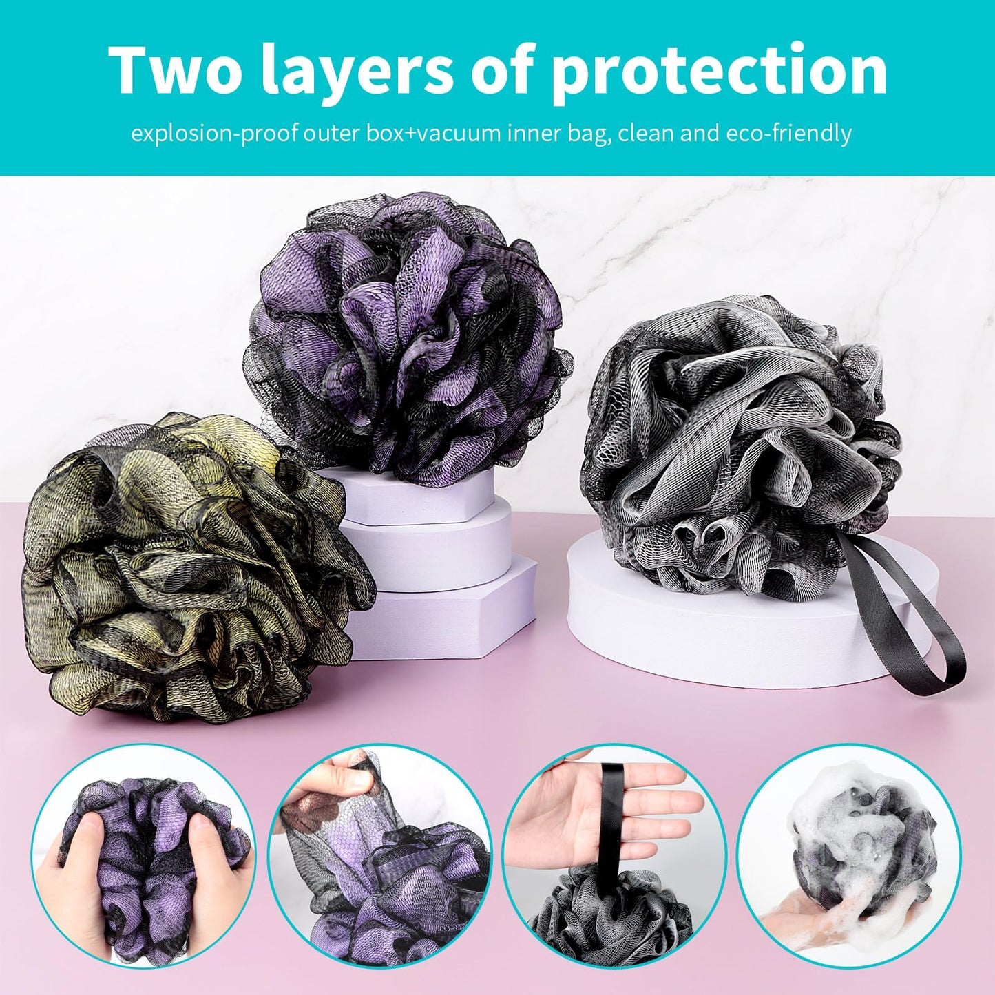 BCKENEY Bath Loofah Shower Sponge Body Back Scrubber Soft Mesh Shower Puffs Exfoliating Loofa for Women & Men Bath Accessories Cleaning Tool (Pack Beauty and Personal Care BCKENEY