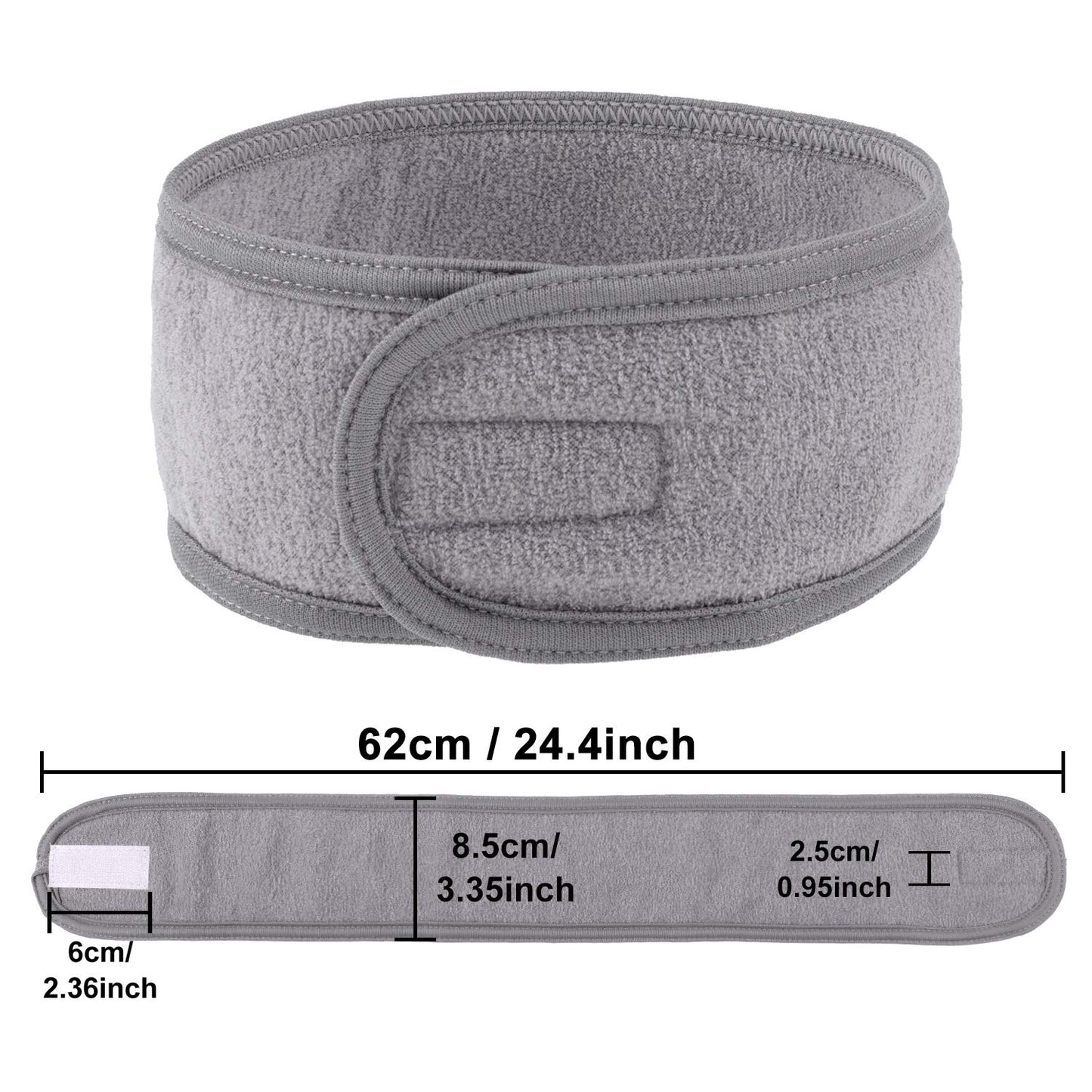 Whaline Spa Facial Headband Head Wrap Terry Cloth Headband 4 Counts Stretch Towel for Bath, Makeup and Sport (Gray)