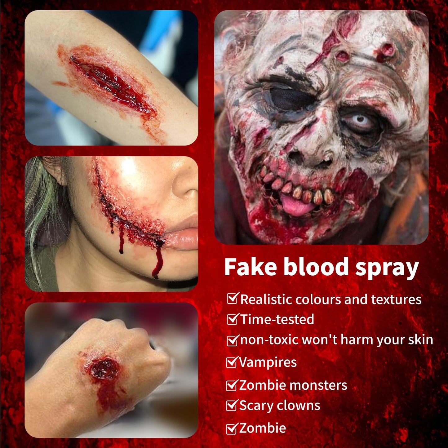 5PCS Halloween Fake Blood Kit, Fake Blood Spray, Fake Blood for Clothes, Suitable for Vampires, Zombies, Horror Costumes