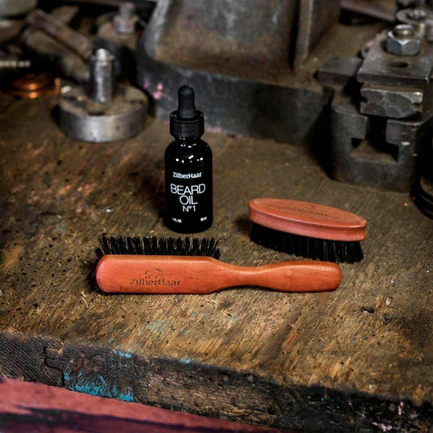 Beard Brush by ZilberHaar - Stiff Boar Bristles for Men's Grooming - Straightens and Promotes Growth - Works with Beard Oil and Balm - For Beard Kits
