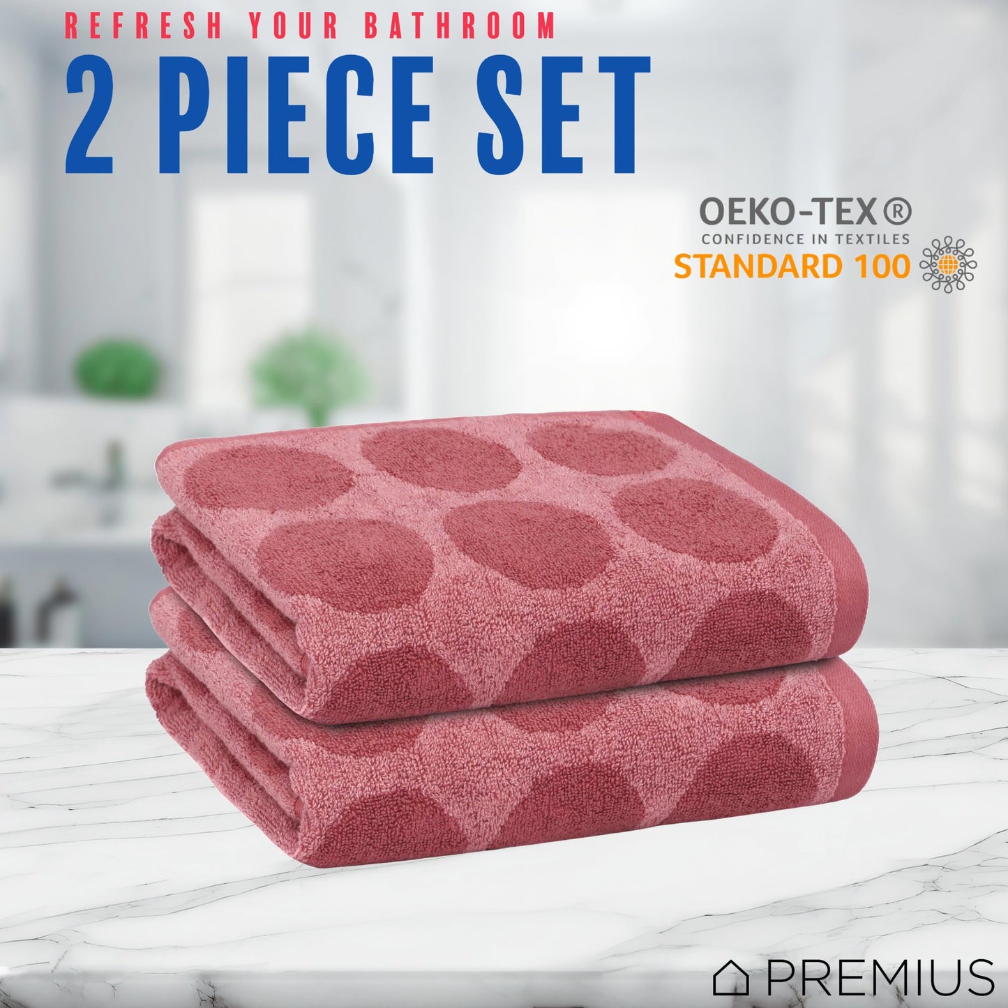 PREMIUS 2 Pack Circles Polka Dot Hand Towels, 100% Cotton Yarn Dyed, 16x28 Inches, Ultra Soft & Absorbent, Fast Drying, Versatile for Bathroom, Gym…