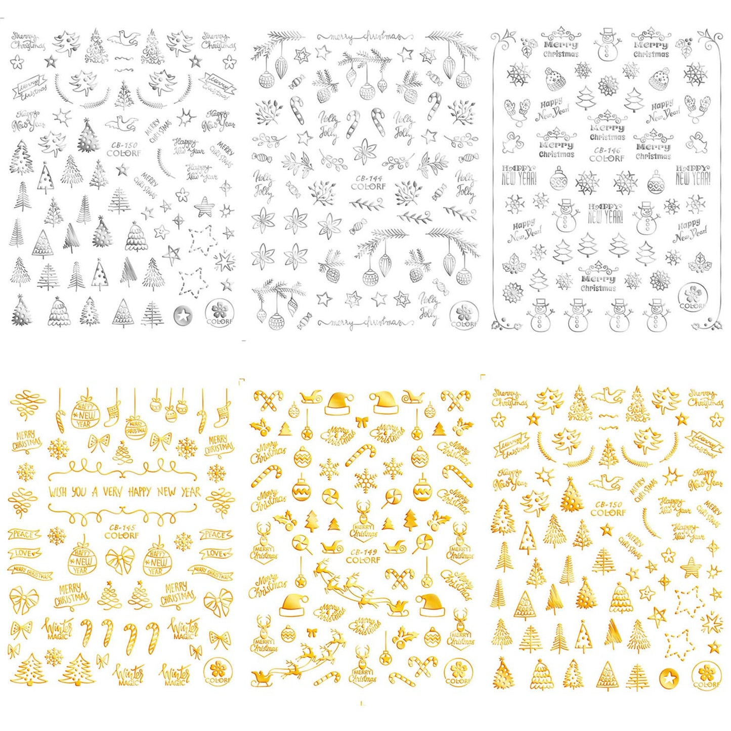 Adurself 12 Sheets Christmas Nail Art Decals Xmas 3D Nail Self-Adhesive Stickers Santa Claus Reindeer Snowflakes Snowmen for Women Girls Kids