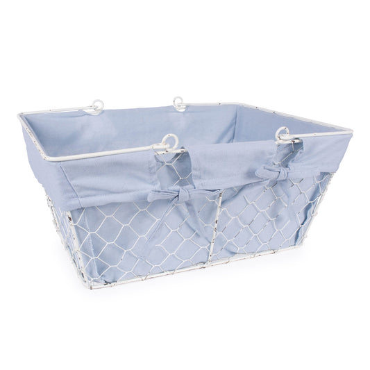 DII Farmhouse Chicken Wire Egg Basket, Storage Baskets with Liner, Denim, 16x12x7.88"