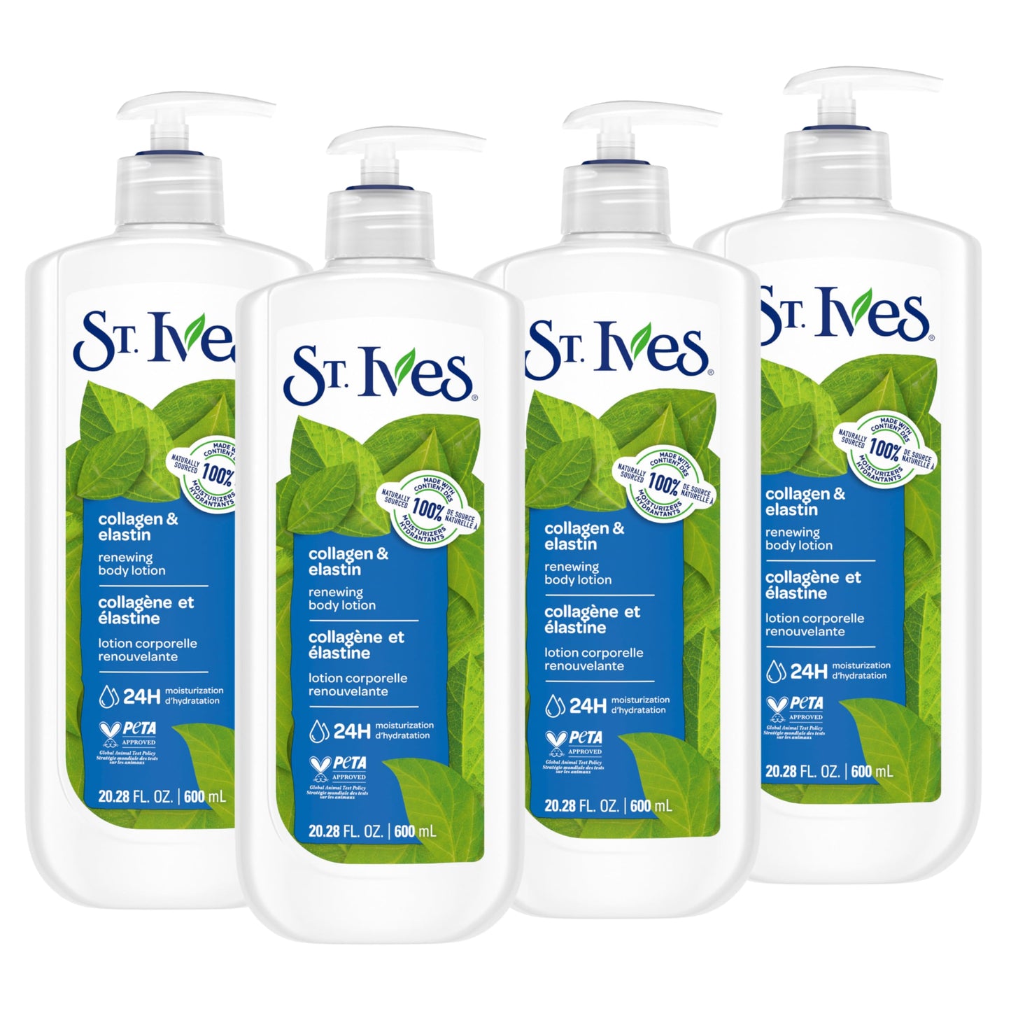 St. Ives Renewing Hand & Body Lotion for Women with Pump, Daily Moisturizer Collagen Elastin for Dry Skin, Made with 100% Natural Moisturizers, 21 fl
