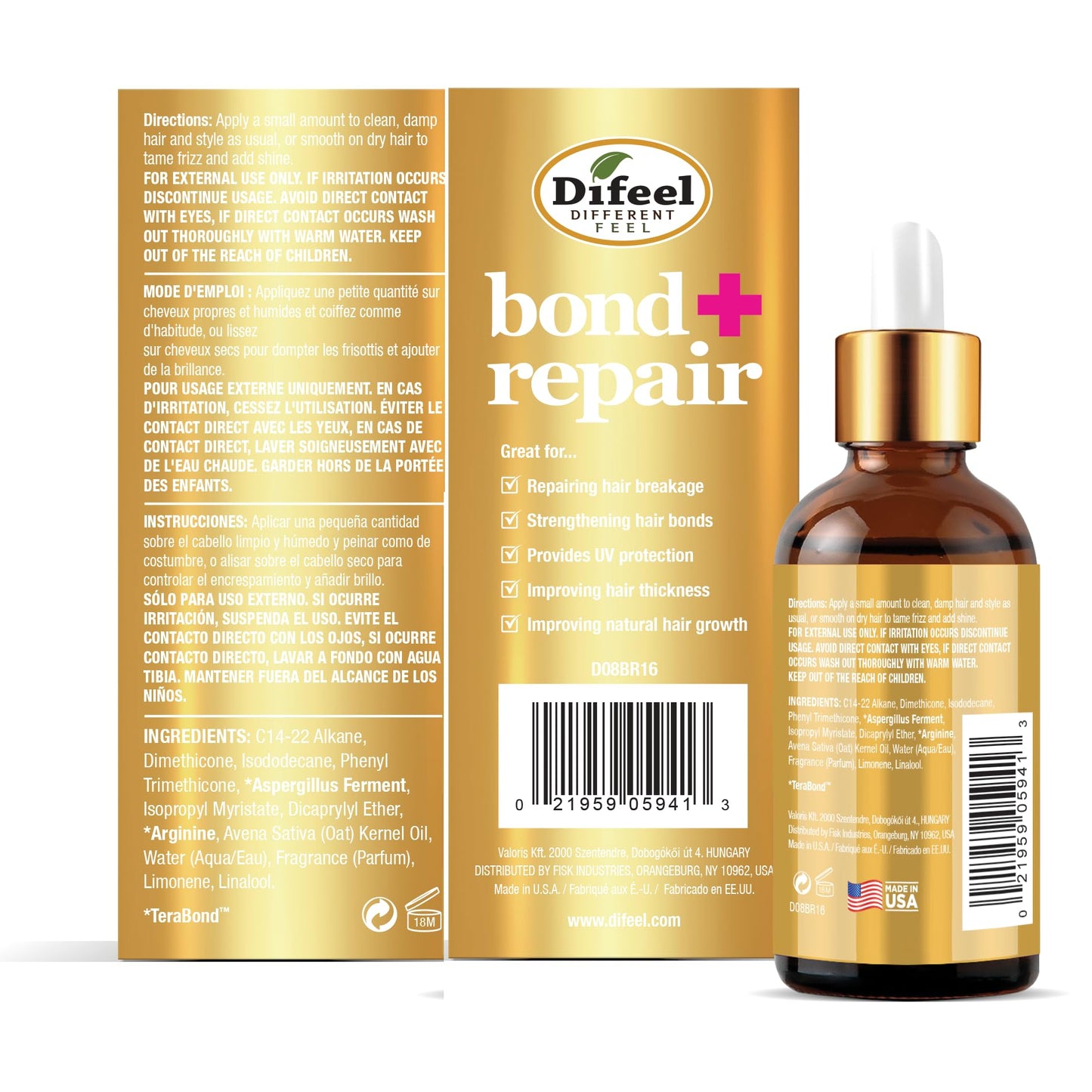 Difeel Bond & Repair Miracle Hair Oil 1.65 oz. - Deep Bond Restore Treatment Oil for Hair, Nourishing Oil Hair Treatment for Dry, Damaged Hair