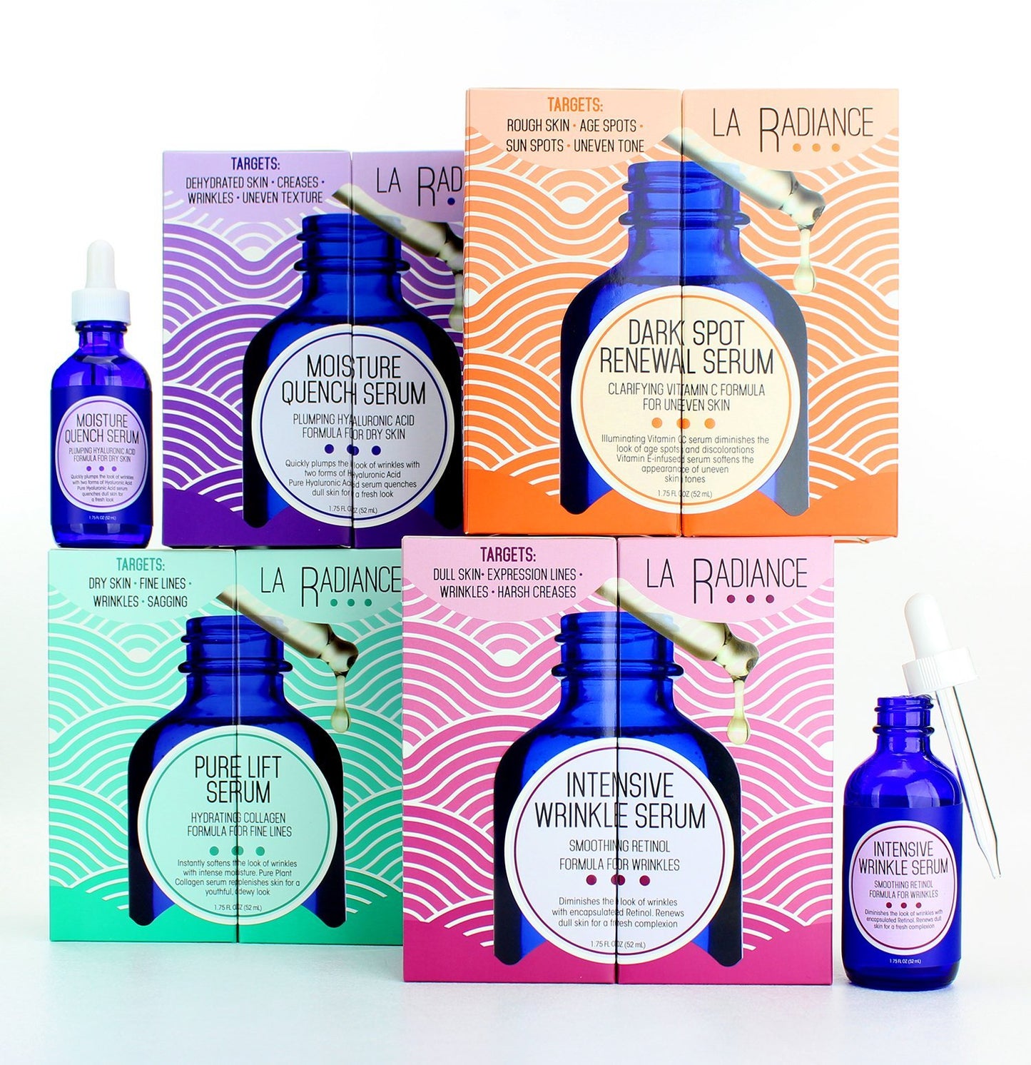 La Radiance Moisture Quench Anti-Aging Serum for wrinkles and uneven skin tone. Made with Pure Hyaluronic Acid to help hydrate and plump skin. Large