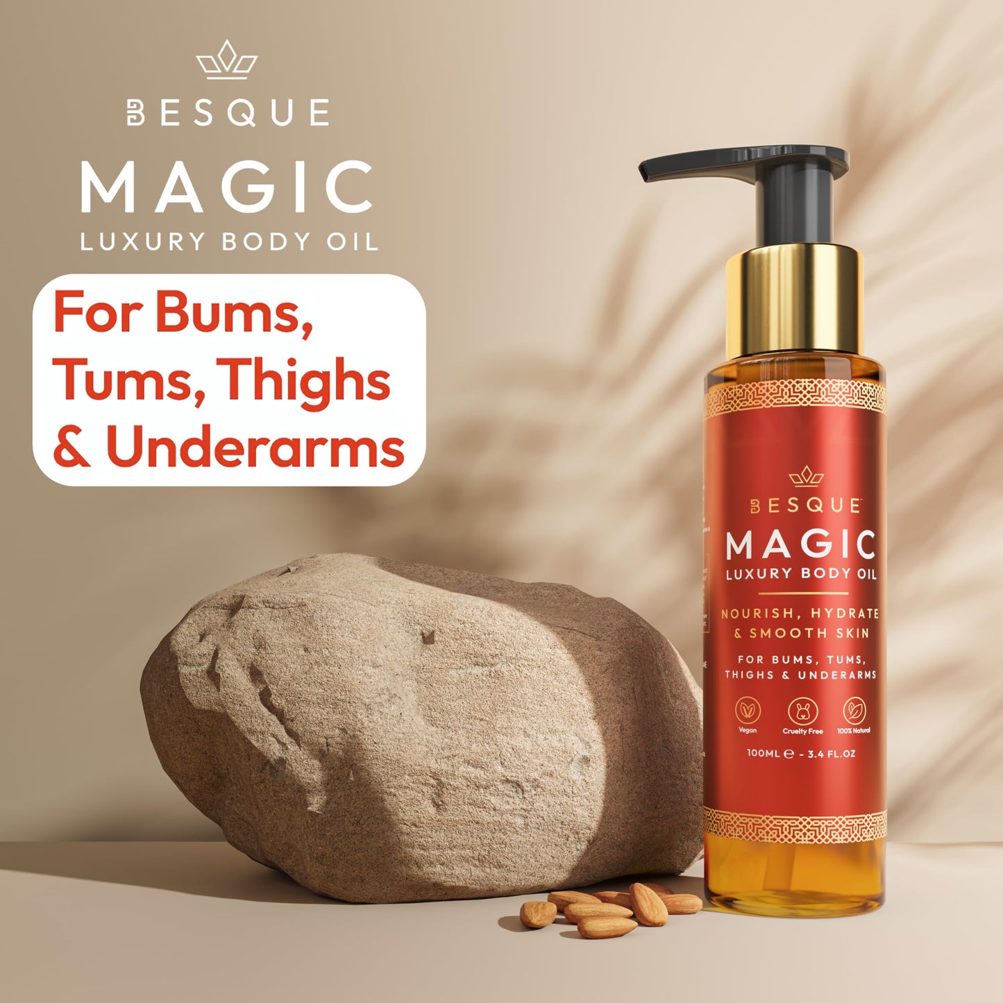 Besque Magic Body Oil, 3.4 FL OZ, After Shower Body Oil For Women, Hydrating Skin Care For Full Body That Plumps, Tightens, and Firms Skin Beauty and Personal Care Besque