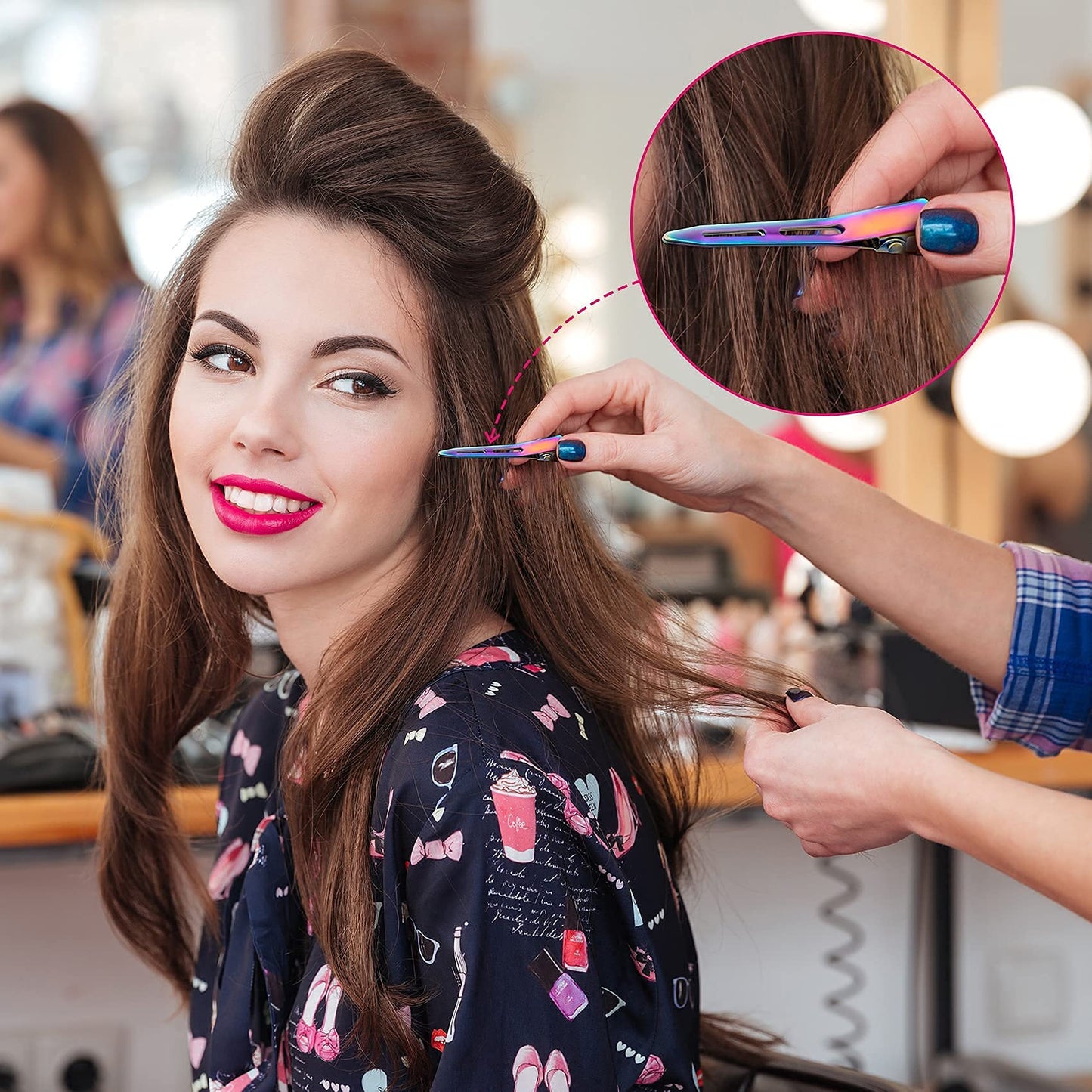 OIIKI 10 Pack 2.2 Inches Rainbow Single Prong Curl Clips, Metal Alligator Hair Clips without Teeth, Rainbow Section Hairpin Hair Accessories for Women