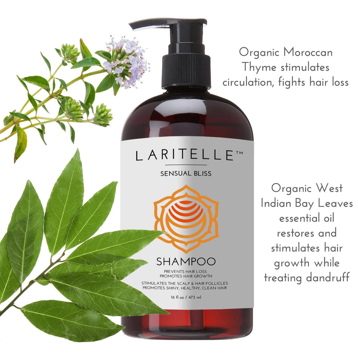 Laritelle Organic Hair Growth Set | Shampoo 16 oz + Conditioner 16 oz + Hair Loss Treatment 4 oz | Argan Oil, Rosemary, Palmarosa & Orange | NO GMO