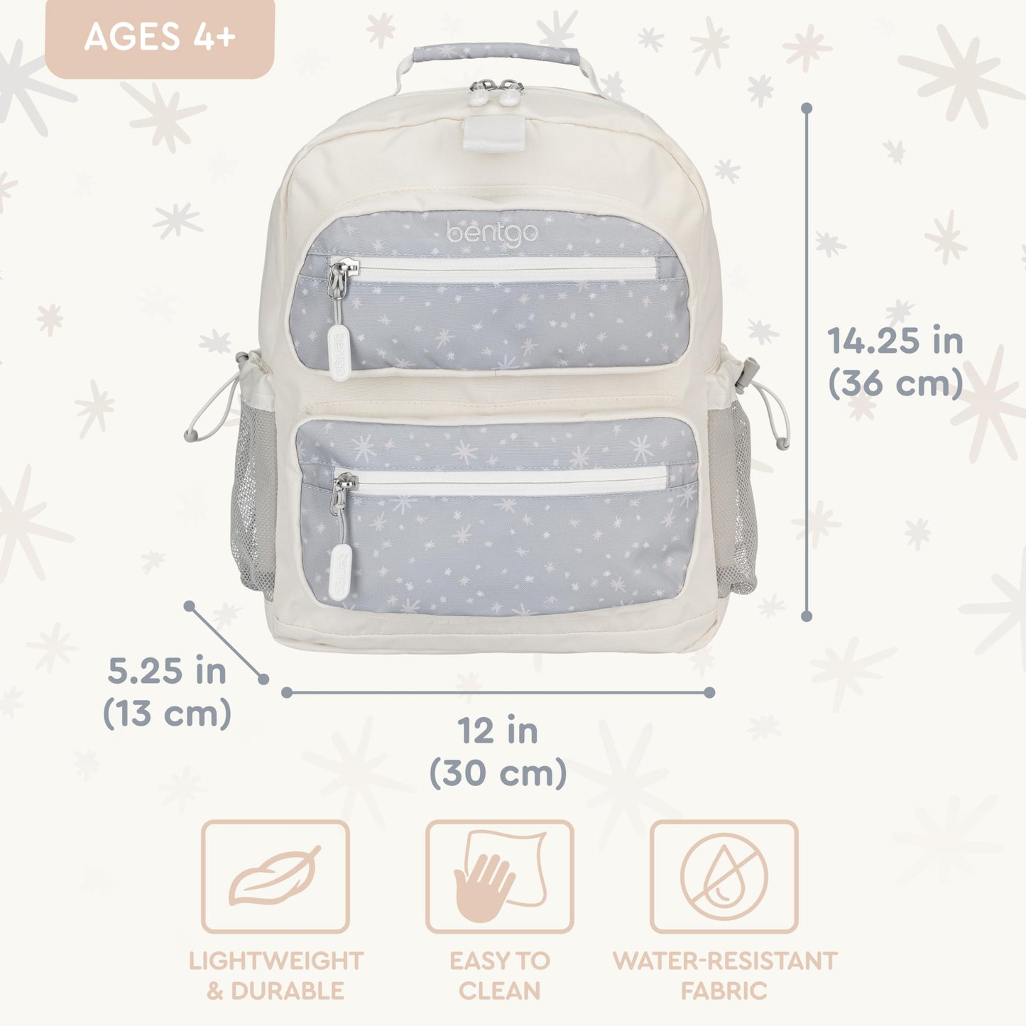 Bentgo Kids Backpack (Whimsy & Wonder Collection) - Lightweight 14’’ for School, Travel & Daycare - Ideal for Kids 4+, Durable & Water-Resistant, Roomy Interior, Loop for Lunch Bag (Starry Sprinkle)