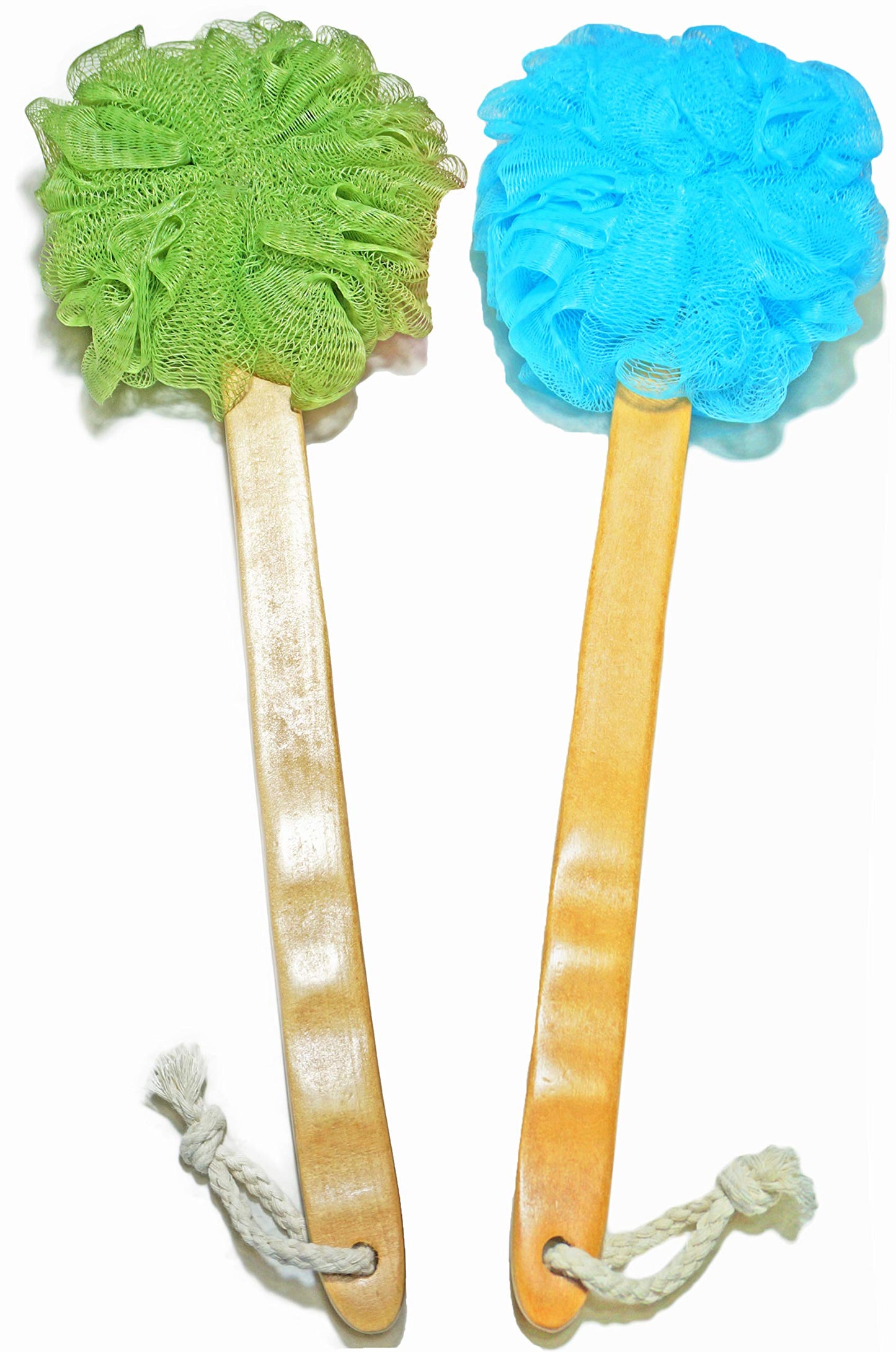 Shower Loofah Body & Back Scrubber - Exfoliating luffa loofa Bath Brush On a Stick - with Long Wooden Handle Back Brush for Men & Women - Easy Reach