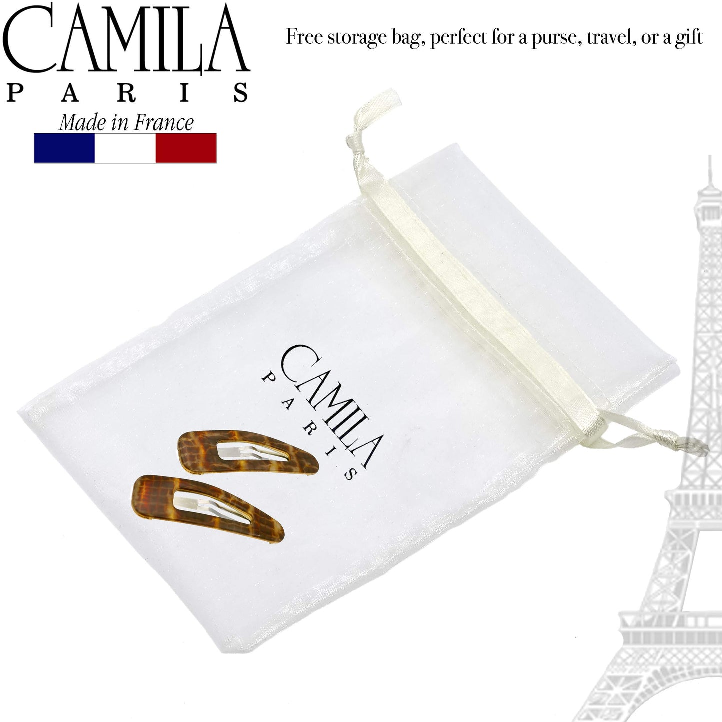 Camila Paris CP3093 French Hair Barrettes Clips, Snap Hair Slides Clic Clac for Women, Styling Girls Side Slide-in Metal Snap Pin Hair Accessories